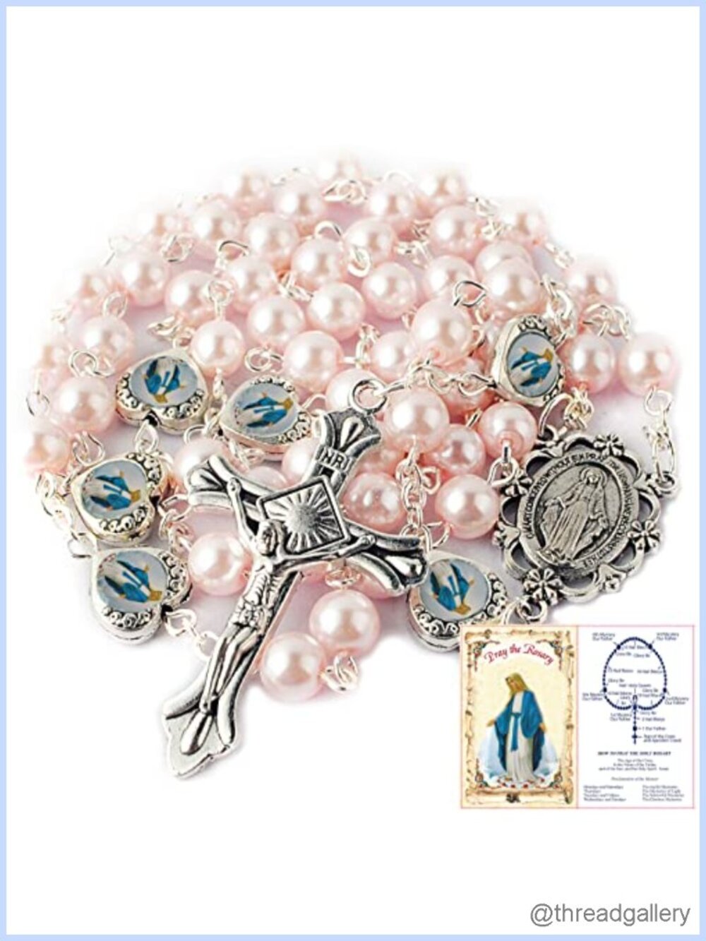 Glass Pearl Catholic Rosary Necklace Miraculous Prayer Beads